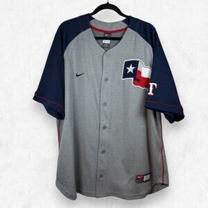 Nike Texas Rangers MLB Baseball Jersey Men's XL Gray Navy Button-Up Stitched